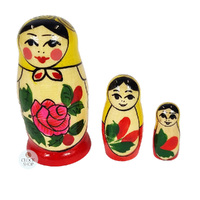 Semenov Russian Dolls- Yellow Scarf & Red Dress 7cm (Set Of 3) image
