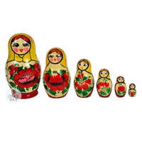 Kirov Russian Dolls- Yellow Scarf & Red Dress 12cm (Set Of 6) image