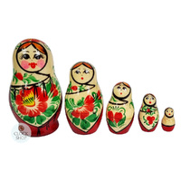 Kirov Russian Dolls- White Scarf & Red Dress 10cm (Set Of 5) image