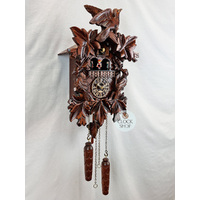 5 Leaf & Bird Battery Carved Cuckoo Clock With Side Birds & Dancers 40cm By TRENKLE image