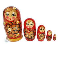 Floral Russian Dolls- Red & Gold 10cm (Set Of 5) image
