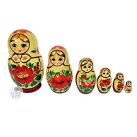 Kirov Russian Dolls- White Scarf & Red Dress 12cm (Set Of 6) image