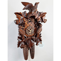 5 Leaf & Bird 8 Day Mechanical Carved Cuckoo Clock With Side Birds 35cm By TRENKLE image