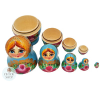 Floral Russian Dolls- Blue 11cm (Set Of 5) image