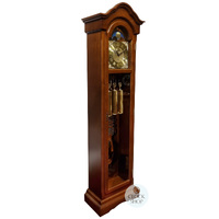 196cm Walnut Grandfather Clock With Triple Chime & Moon Dial & Full Glass Door By AMS image