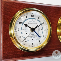38cm Mahogany Nautical Weather Station With Quartz Time & Tide Clock & Barometer By FISCHER image