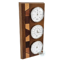 34cm Oak Weather Station With Thermometer Barometer & Hygrometer With Timber Inlay By FISCHER image