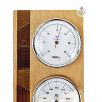 34cm Beech Weather Station With Thermometer Barometer & Hygrometer With Timber Inlay By FISCHER image