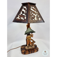 Hand Carved Lamp With Hunter By Thomas Eyring image