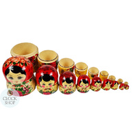 Semenov Russian Dolls- Red Scarf & Yellow Dress 26cm (Set Of 10) image