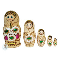 Woodburn Russian Dolls- Pink & Green Floral 17cm (Set Of 5) image
