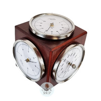 15cm Mahogany Weather Station Cube With Barometer Thermometer & Hygrometer By FISCHER image