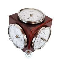 15cm Mahogany Weather Station Cube With Barometer, Thermometer, Hygrometer By FISCHER image