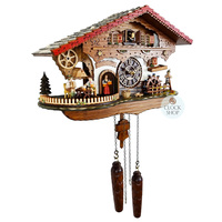 Alphorn, Water Wheel & Beer House Battery Chalet Cuckoo Clock 26cm By TRENKLE image
