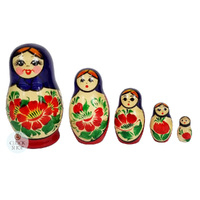 Kirov Russian Dolls- Purple Scarf & Red Dress 10cm (Set Of 5) image