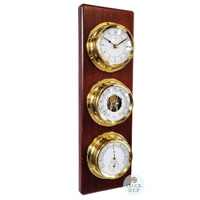 51cm Mahogany Weather Station With Barometer Thermometer Hygrometer & Quartz Clock By FISCHER image