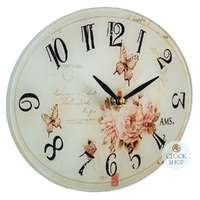 21cm Vintage Floral & Butterfly Oval Glass Wall Clock By AMS image