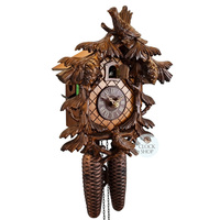 Birds In Fir Tree 8 Day Mechanical Carved Cuckoo Clock 32cm By SCHWER image