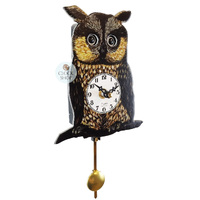 Dark Brown Owl Battery Clock With Moving Eyes 15cm By ENGSTLER image