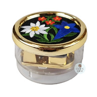 Round Acrylic Music Box With Embroidered Alpine Flowers (Edelweiss) image