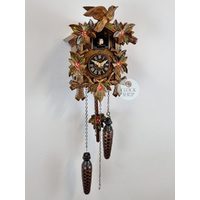 5 Leaf & Bird with Red Flowers Battery Carved Cuckoo Clock 22cm By ENGSTLER image