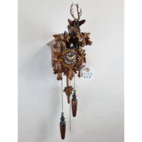 5 Leaf & Deer Battery Carved Cuckoo Clock 30cm By ENGSTLER image