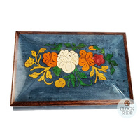 Blue Wooden Musical Jewellery Box With Floral Inlay- Large (Tchaikovsky-Waltz Of The Flowers) image