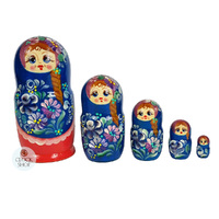 Floral Russian Dolls- Blue 16cm (Set Of 5) image