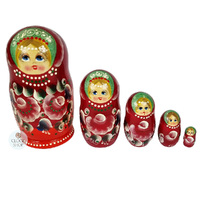 Floral Russian Dolls- Red & Orange 14cm (Set Of 5) image