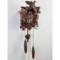 5 Leaf & Bird Battery Carved Cuckoo Clock With Side Birds 22cm By TRENKLE image