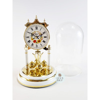 23cm White & Gold Anniversary Clock With Floral Dial By HALLER image