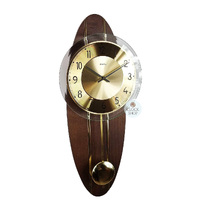 54cm Walnut & Gold Oblong Pendulum Wall Clock By AMS image