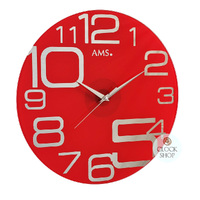 40cm Red Round Glass Silent Wall Clock By AMS image