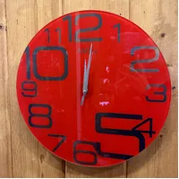 40cm Red Round Glass Silent Wall Clock By AMS (Small Scratches) image