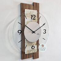40cm Stone Inlay & Wood Grain Wall Clock With Glass Dial By AMS image