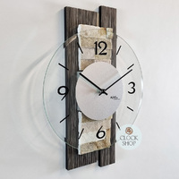 40cm Stone Inlay & Charcoal Wall Clock With Glass Dial By AMS image