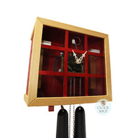 Red Cube 8 Day Mechanical Modern Cuckoo Clock With Clear Front 26cm By ROMBA image