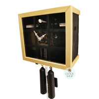 Black Cube 8 Day Mechanical Modern Cuckoo Clock With Clear Front 26cm By ROMBA image