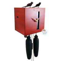 Red Cube 8 Day Mechanical Modern Cuckoo Clock With Moving Birds 19cm By ROMBA image