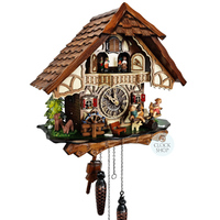 Children on Seesaw & Water Wheel Battery Chalet Cuckoo Clock 34cm By ENGSTLER image