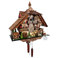 Wood Chopper Battery Chalet Cuckoo Clock With Dancers & Water Wheel 42cm By ENGSTLER image