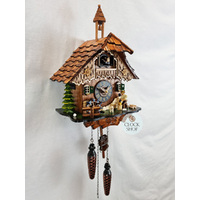 Wood Chopper & Water Wheel Battery Chalet Cuckoo Clock 35cm By ENGSTLER image
