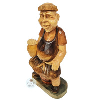 Hand Carved Monk On Beer Barrel image