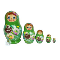 Floral Russian Dolls- Green 10cm (Set Of 5) image