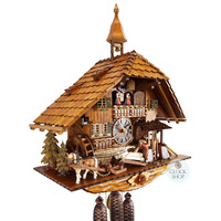 Horse & Saw Mill Logger 8 Day Mechanical Chalet Cuckoo Clock With Dancers 58cm By HÖNES image