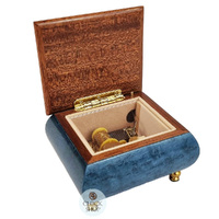 Blue Wooden Music Box With Floral Inlay- Small (Tchaikovsky-Waltz Of The Flowers) image