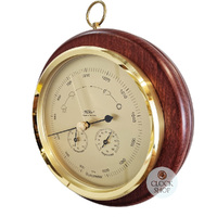 20cm Mahogany Barometer With Thermometer & Hygrometer By FISCHER (Debris In Glass) image