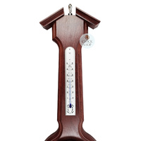 55cm Mahogany & Silver Traditional Weather Station With Barometer, Thermometer & Hygrometer By FISCHER image