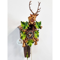 5 Leaf & Deer 1 Day Mechanical Carved Cuckoo Clock With Green Leaves 30cm By HÖNES image