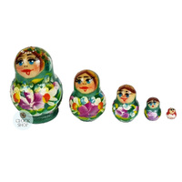 Floral Russian Dolls- Green Mini 4cm (Set Of 5) image